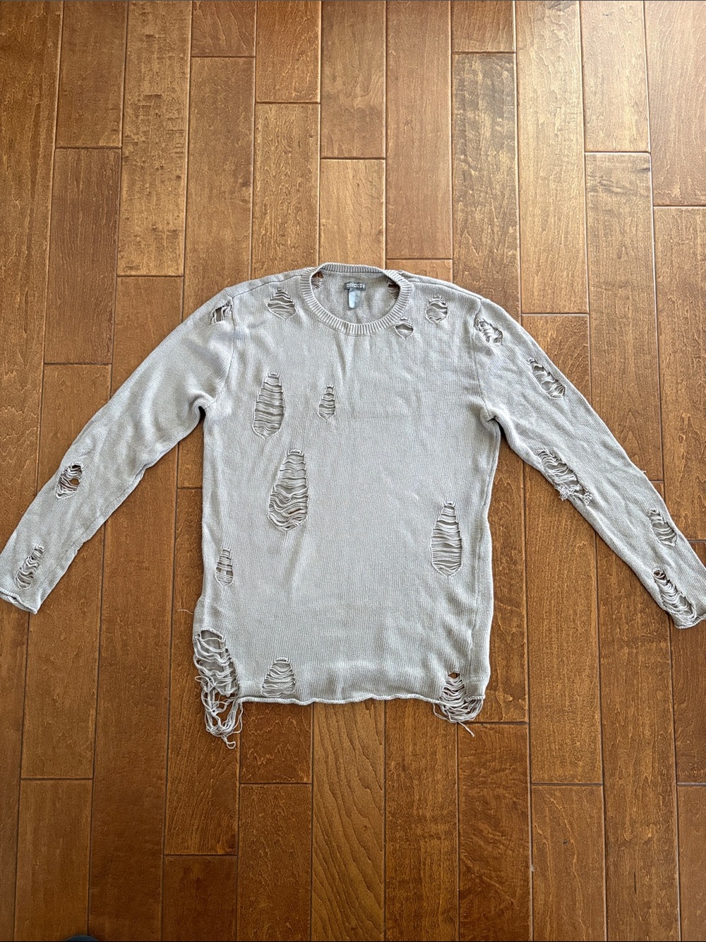 Divided Light Gray Distressed Crewneck Sweater
